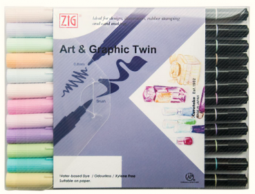 Kuretake ZIG Art & Graphic Twin Aquamarker 12er Set pastell
