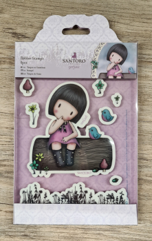 SANTORO Gorjuss Girl, Rubber Stamp, "Bluebirds proposal"