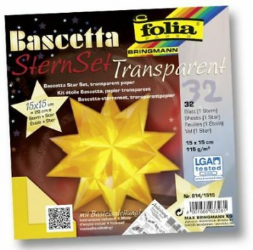Folia Transparentpapier-Faltblätter "Bascetta-Stern", gelb, 15 x 15 cm, 32 Blatt