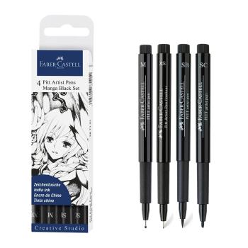 Pitt Artist Pen Tuschestift 4er Etui, schwarz