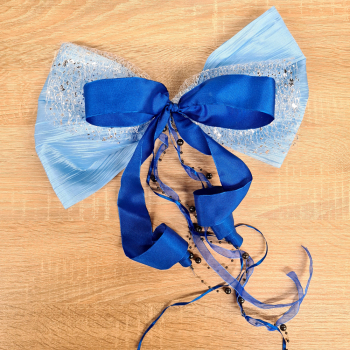 Schleife Unifarben (3-lagig) - Hellblau - Blau - mit Perlenband