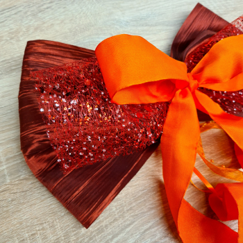 Schleife Unifarben (3-lagig) - Rot- Orange - mit Perlenband