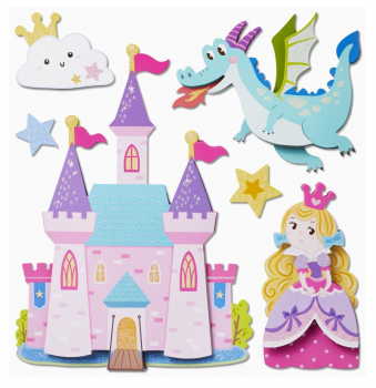 Hobbyfun 3D Sticker XXL, Bogen 30 x 30 cm  - Prinzessin und Drache