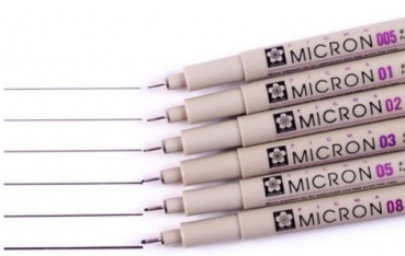 Sakura Micron Fineliner Set schwarz 6 Liner und ein Stift mit Pinselspitze