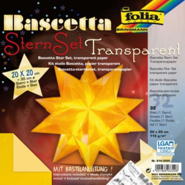 Folia Transparentpapier-Faltblätter "Bascetta-Stern", gelb, 20 x 20 cm, 32 Blatt