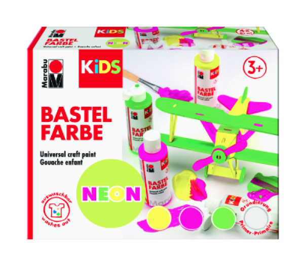 Marabu KiDS Bastelfarbe NEON 4ER-SORTIERUNG, 4 X 80 ML