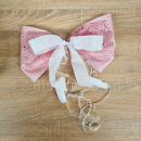 Schleife Unifarben (3-lagig) - Rosa - Weiß - mit Perlenband